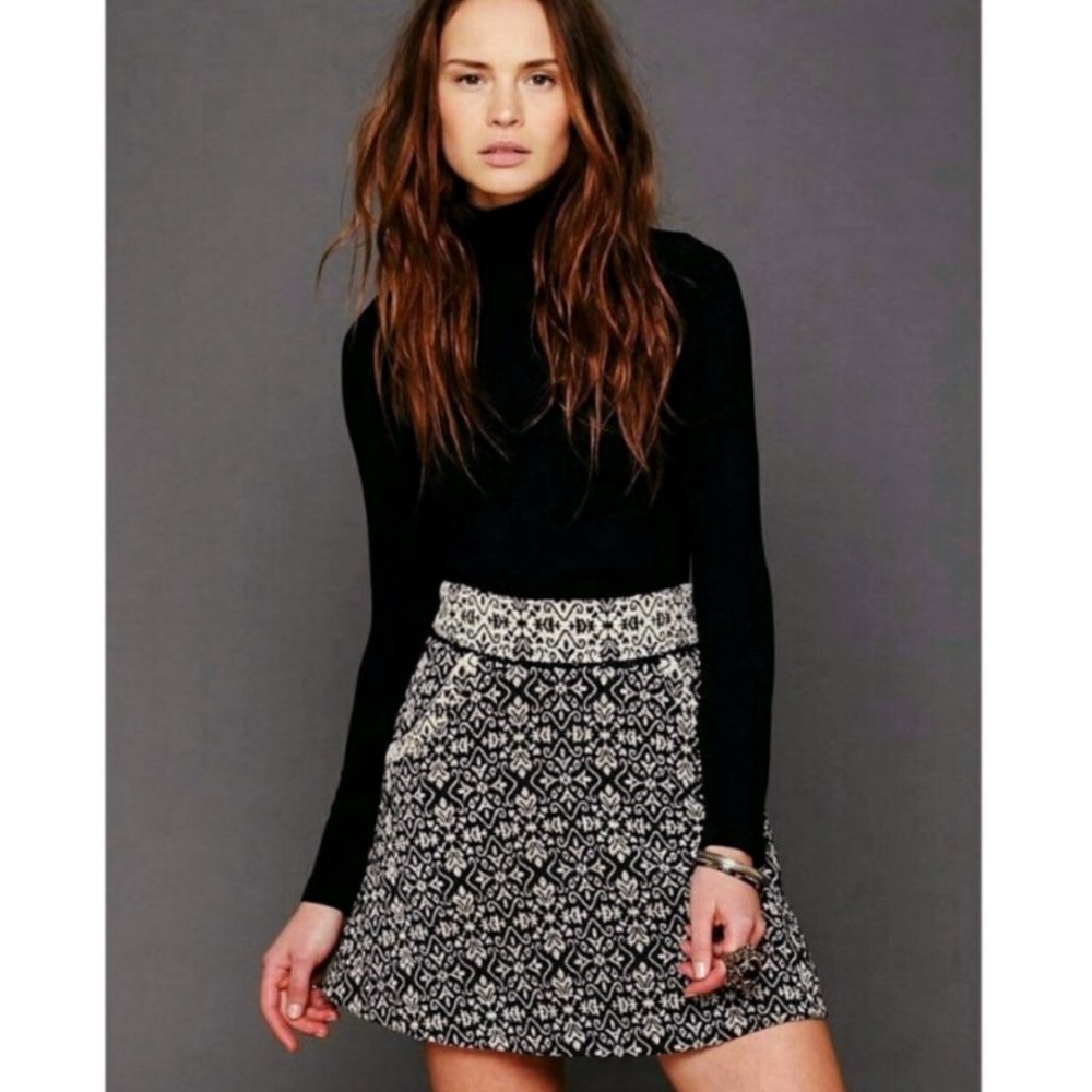 Free People Carpet Bag Black Jacquard Mini Skirt - Picture 3 of 12